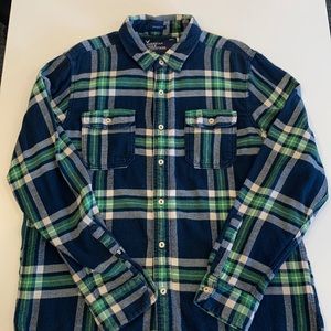 American Eagle Outfitters Athletic Fit Green & Blue 100% Cotton Flannel, XL